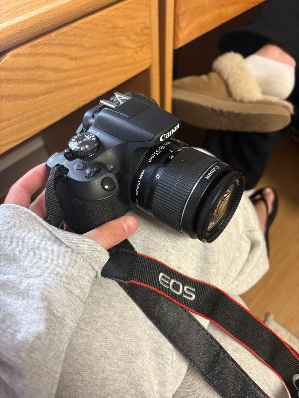 Canon DSLR Camera with Black Body and Black 18-55mm Lens